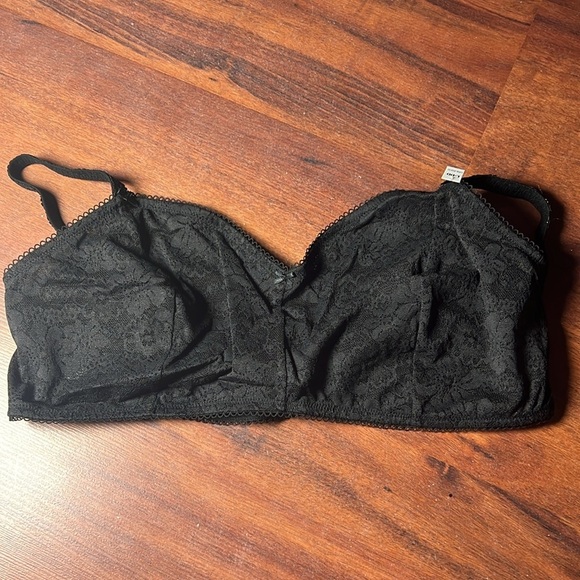 VS Pink black lace wink unlined scoop bralette Large DD lacey stretchy - Picture 4 of 11